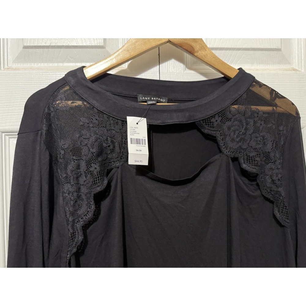 NWT Lane Bryant 26/28 Black Lace Keyhole Long Sleeve Top Plus Size 4X